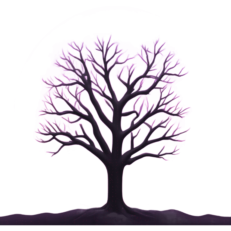 Purple pink dark sky gradient with black no leaves tree in middle emoji