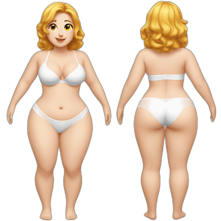 Full body Caucasian curvy beauty white knickers back and front views emoji