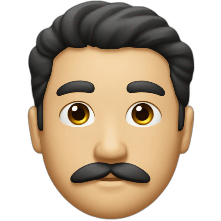 Fat, eye black, hair black, thin mustache think, emoji