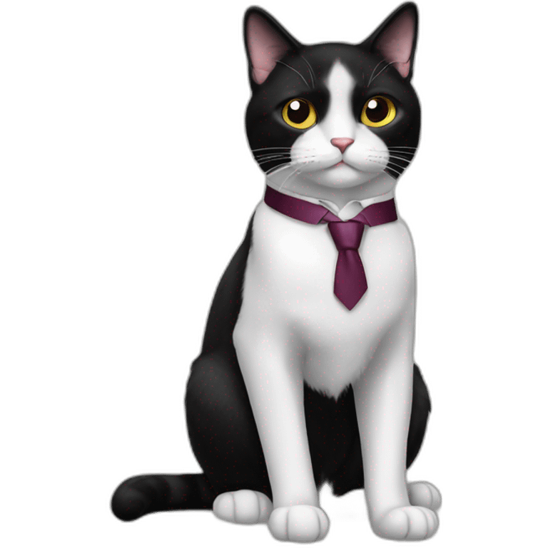 Tuxedo cat in tie, lot of black fur emoji