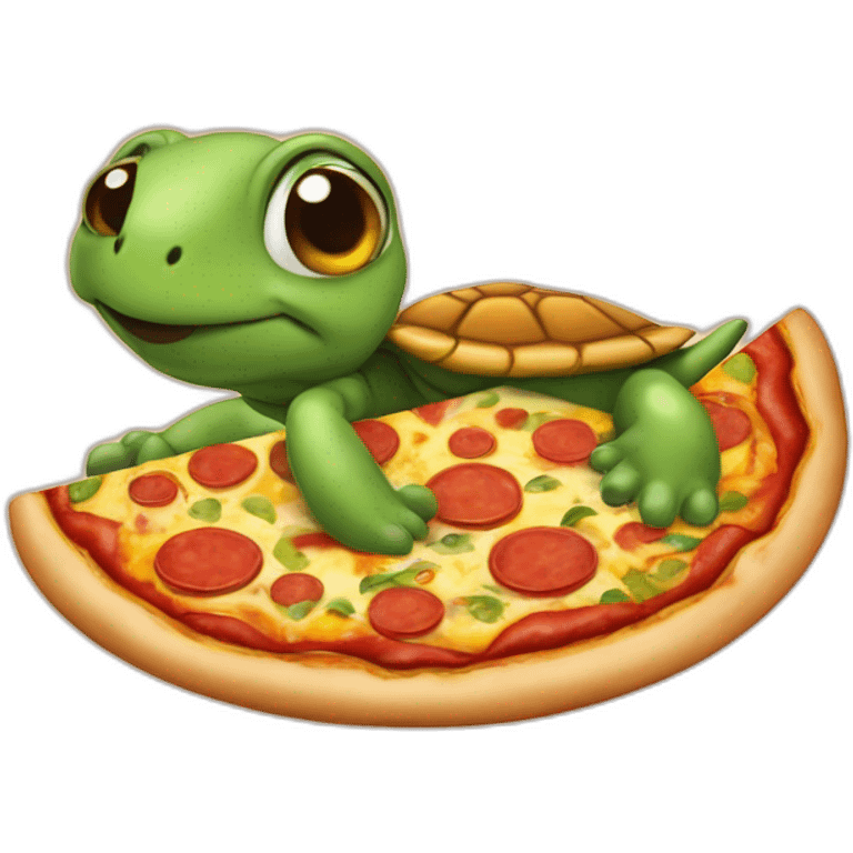 Une tortue ninga qui mange une pizza emoji