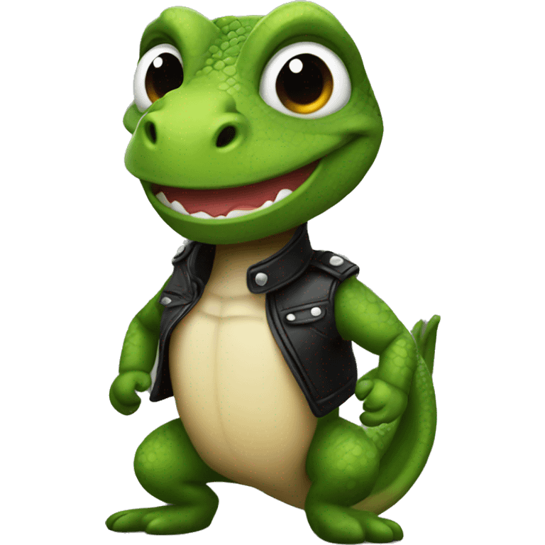  A lizard smiling wearing black leather emoji