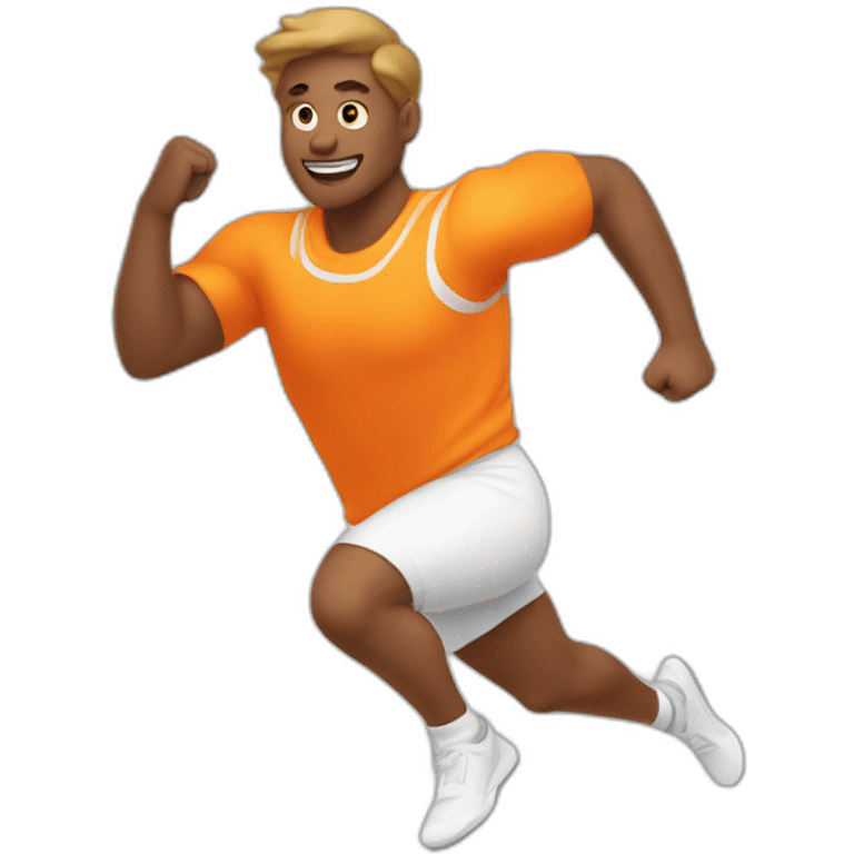 male athletic parcour athlete in orange white cloths, running emoji