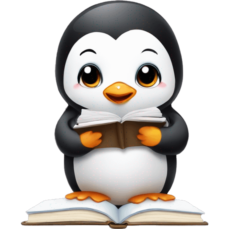 Baby cute penguin doing homework emoji