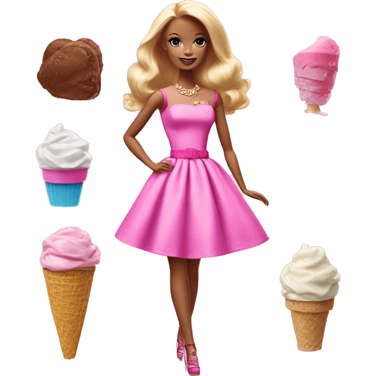 Barbie eat ice cream and She wears a pink dress emoji