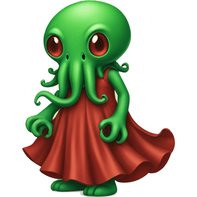 green Cthulhu  wearing red dress emoji