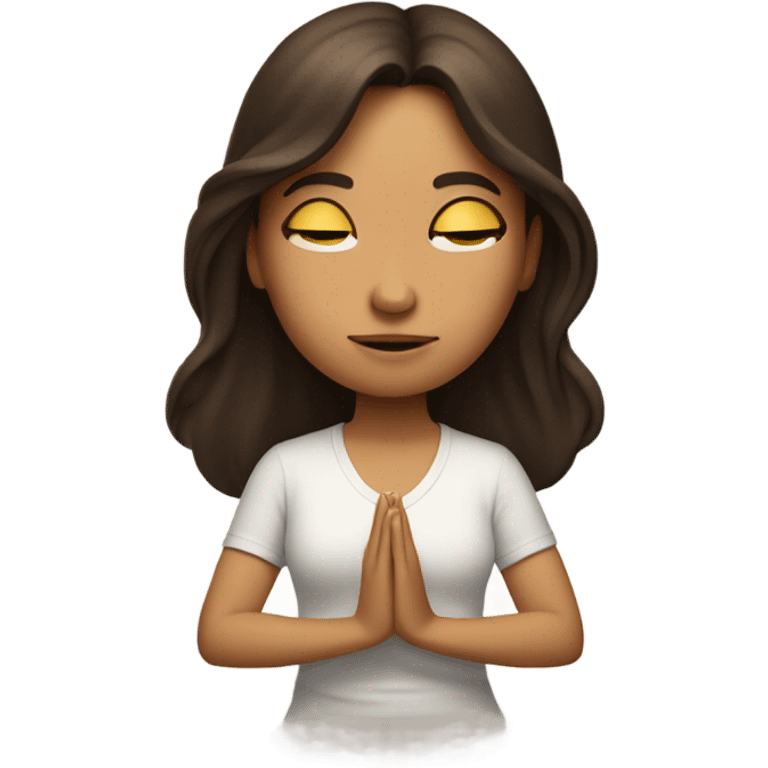 Brunette girl with beautiful hair meditating, white emoji