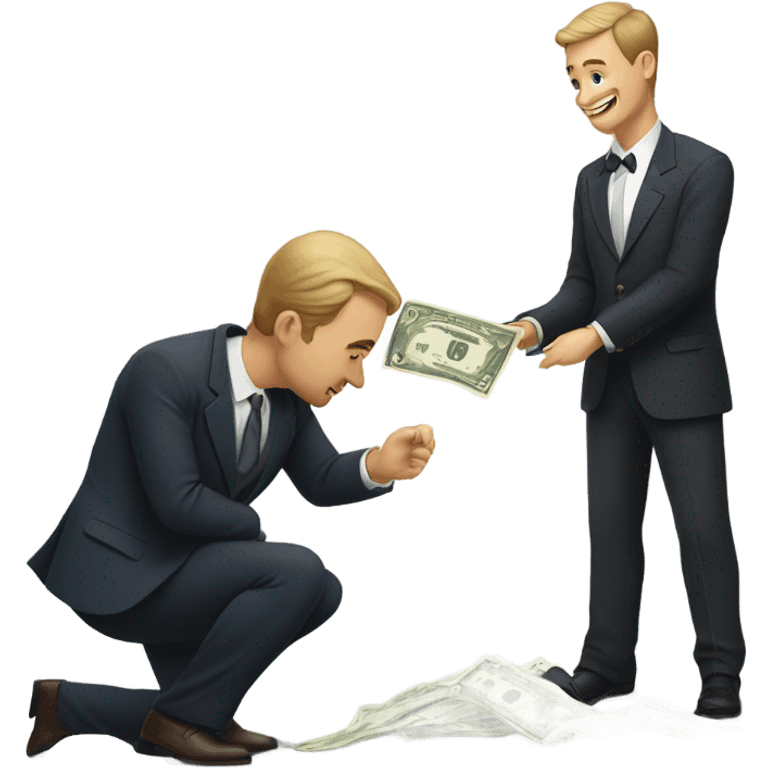 A guy in a suit receiving money from a guy on the ground emoji