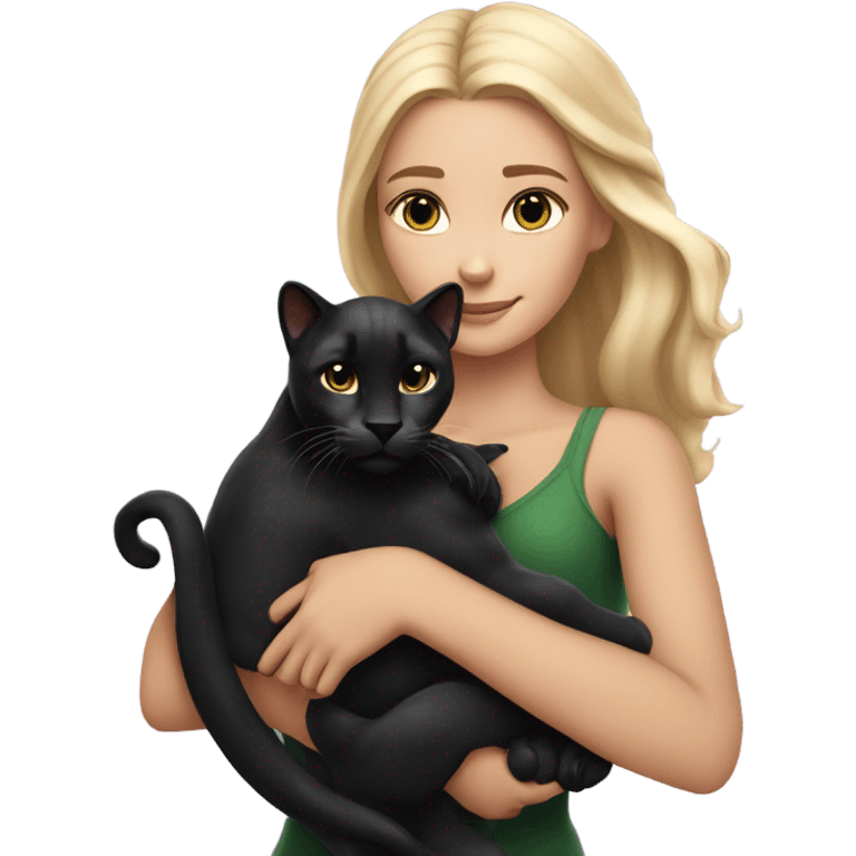 beautiful blonde girl holding a Black panther cat cof bengal origin in her arms emoji