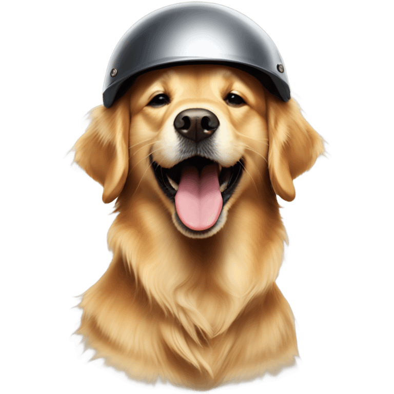 golden retriever with a helmet on and his tongue out drooling emoji