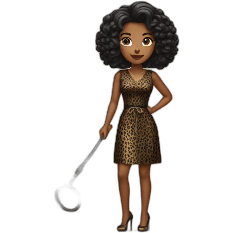 Woman in loepard dress with a whip emoji