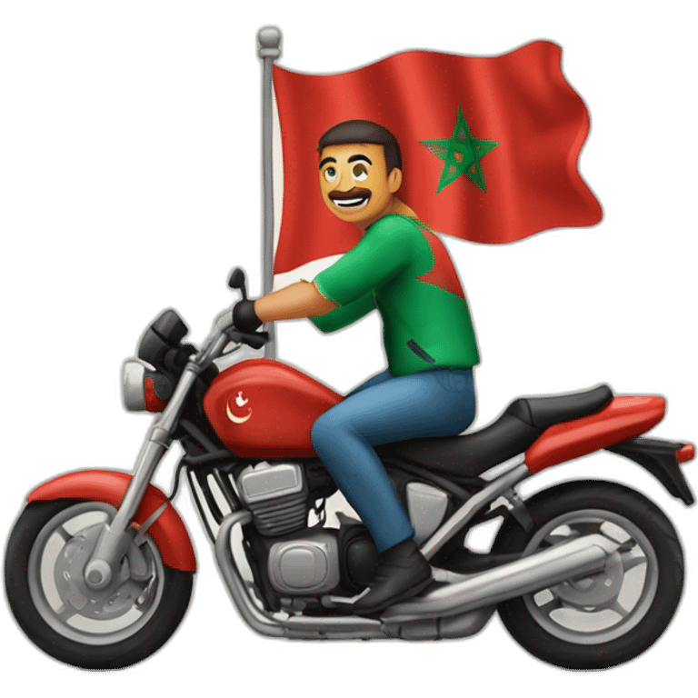 quelqu'un sur une moto avec le drapeau du Maroc derrière emoji