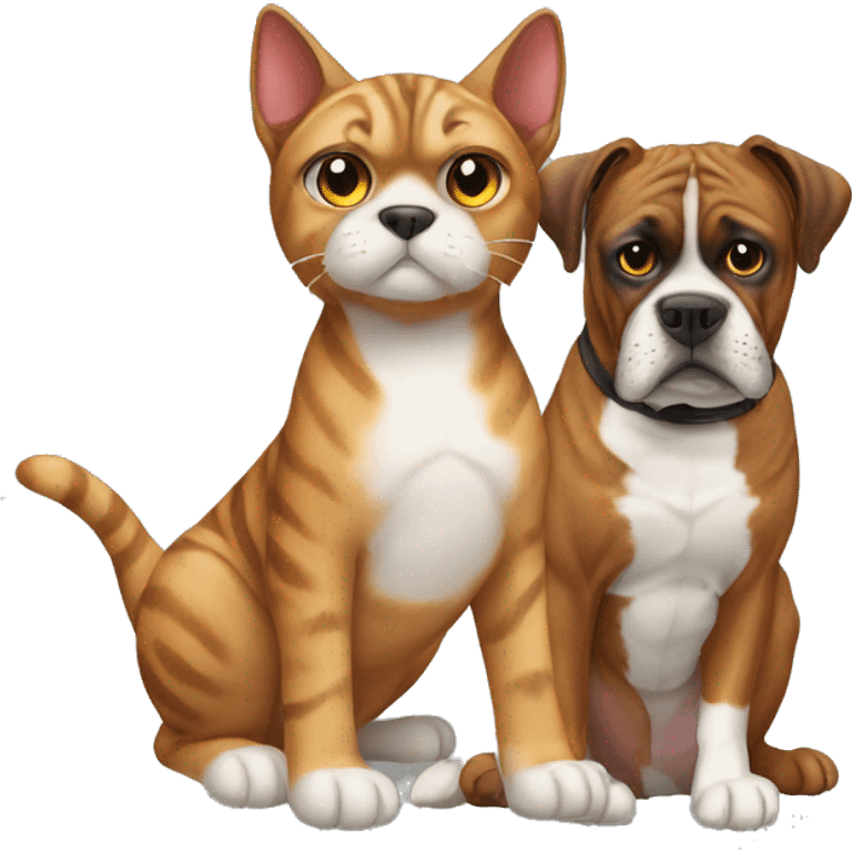 Tabby cat with a boxer dog emoji