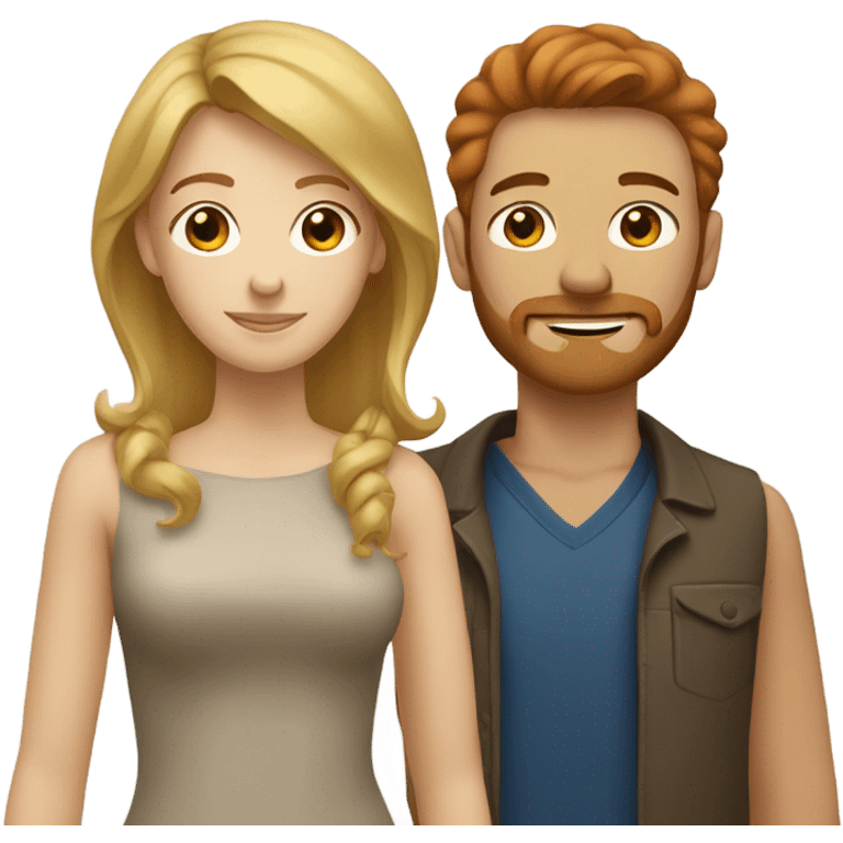 One Blonde woman, one redhead woman and one man with brown and a short beard emoji