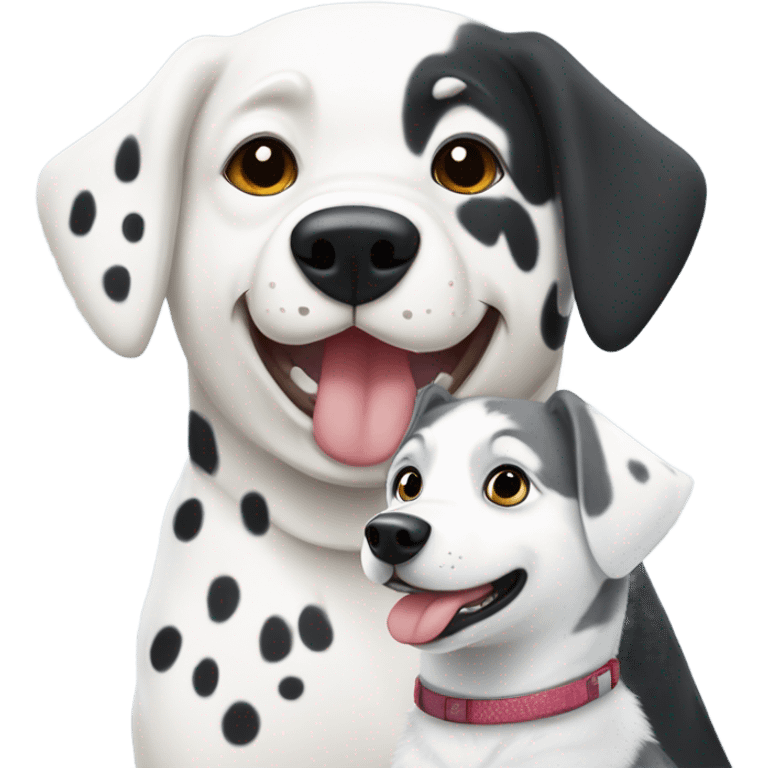 shibi style, dalmatian, white and grey siberian husky, in love emoji