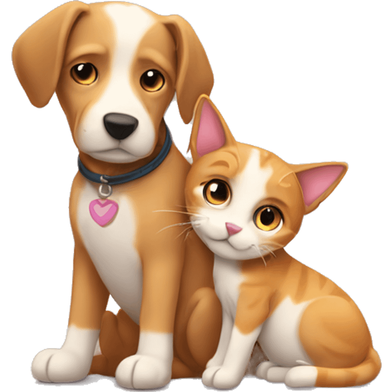 dog and cat cuddling  emoji