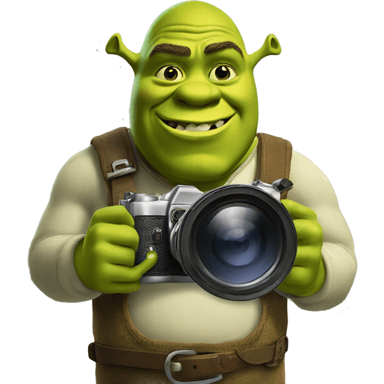 Shrek holding a camera emoji