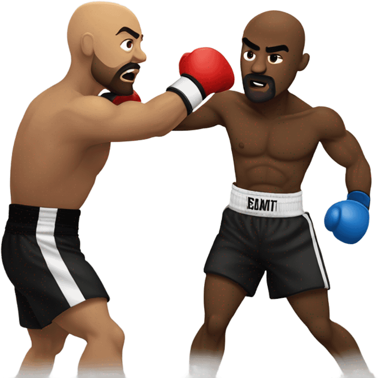 Bald-headed muscular black boxer with a goatee delivering the knockout blow to his opponent.  emoji