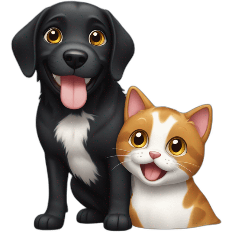 happy black dog next to calico cat emoji