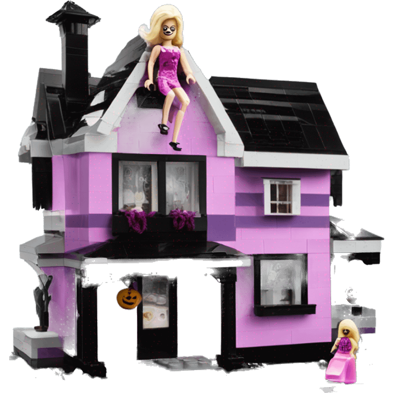 Lego barbie’s run-down frightening haunted dream house nightmare scenario moon emoji