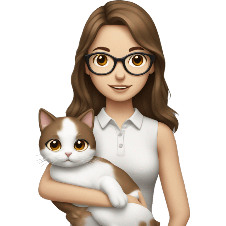 Medium brown hair with glasses Girl holding white cat emoji