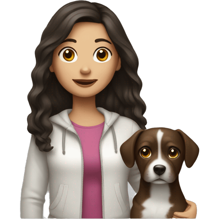 brunette girl with a dog emoji