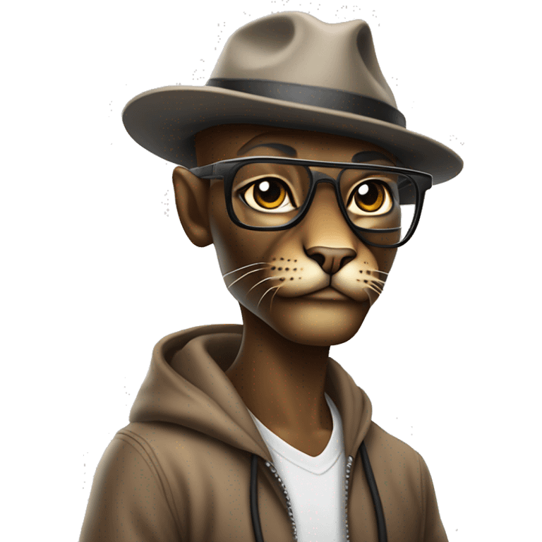 Mulatto hiphop confident business skinny ghetto adult cat full body pfp with smart glasses and chill eyes emoji