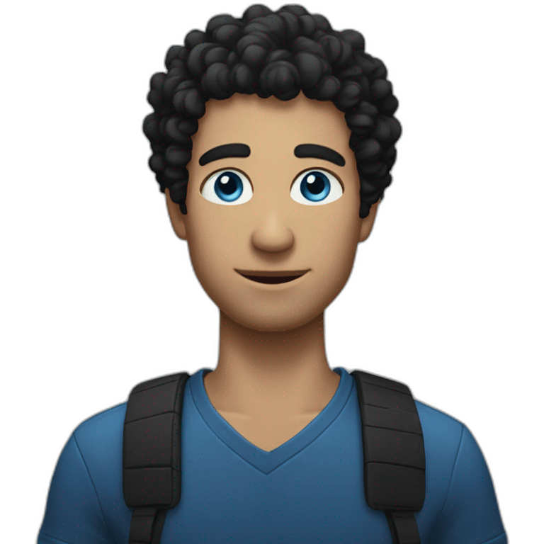 A man with blue eyes and black curly hair emoji