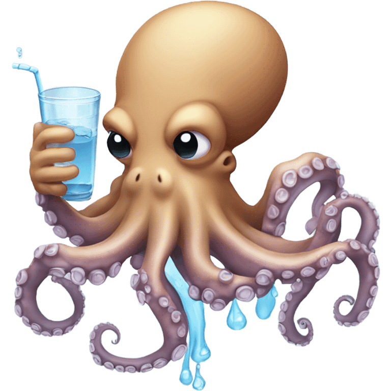 Octopus drinking big glass of water emoji