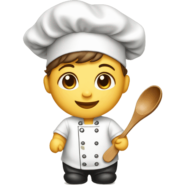 chef baby wearing chef hat and holding wooden spoon emoji