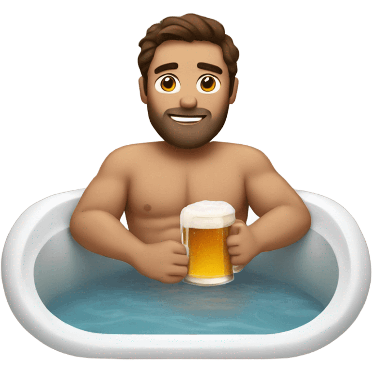 Brown hair man in hot tub with beer emoji