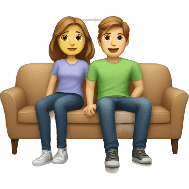 Brown hair White boy and girl with beagle Sit on couch emoji