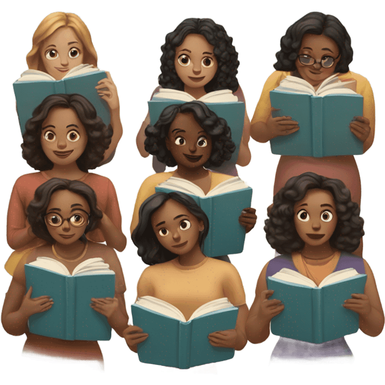 9 women reading books emoji