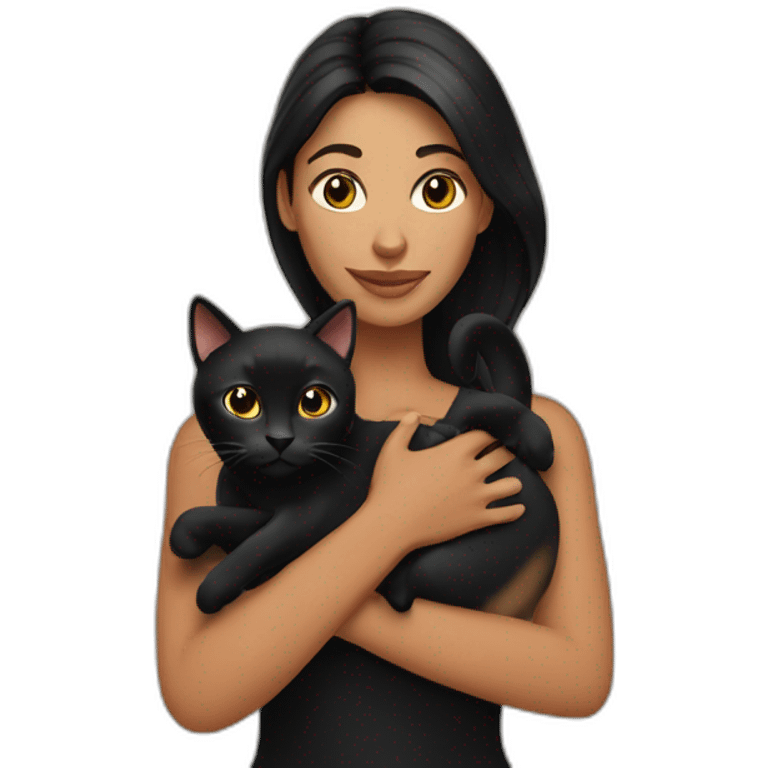 Latina woman holding a black cat emoji