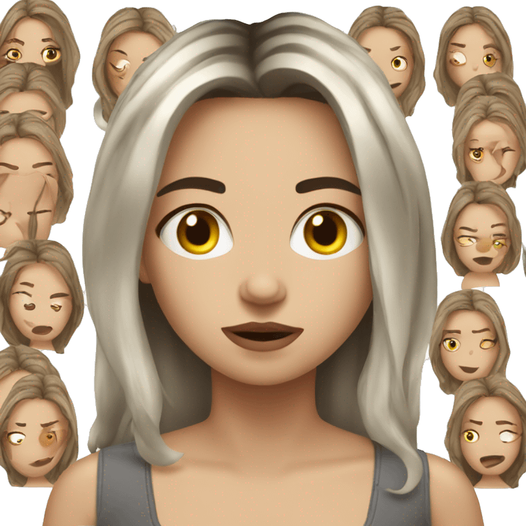 Upset, white women, balayage hair with gray tabby  emoji