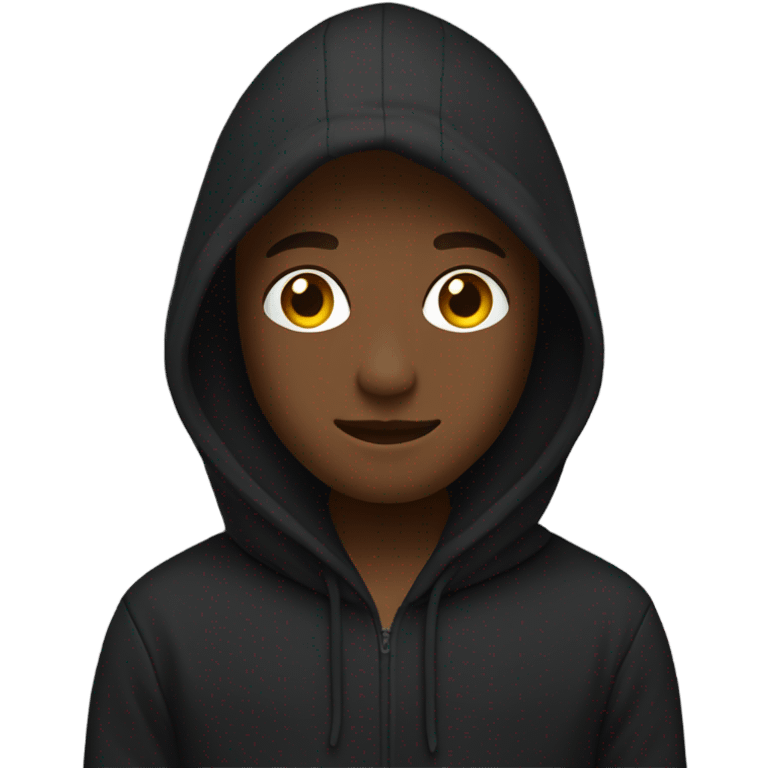 “Black hoodie emoji, minimalist style, simple design with a hood, long sleeves, and no logos or patterns, transparent background.” emoji