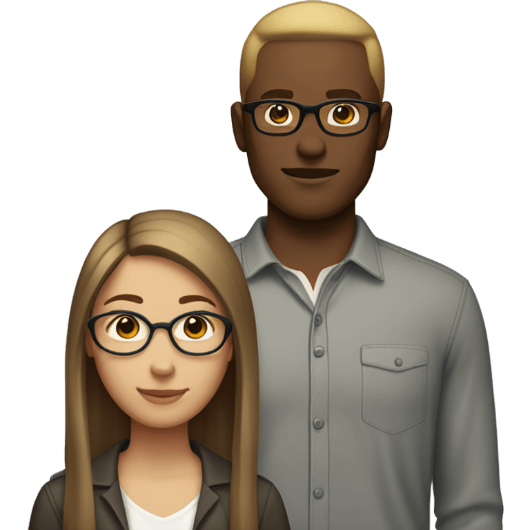 "A light brown-skinned woman with straight brown hair, standing next to her white-skinned boyfriend with blonde hair and wearing glasses. The woman has no glasses, and her hair is clearly brown." emoji