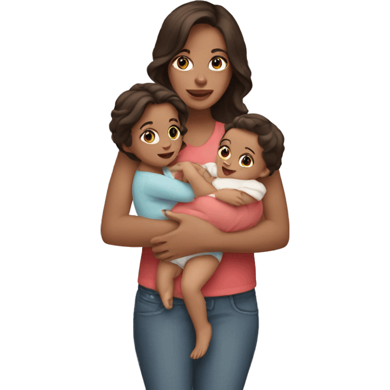 Brunette holding two babies emoji