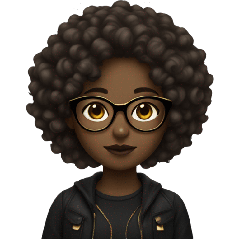 Curly hair girl with golden glasses, dark skin and aesthetic clothes emoji