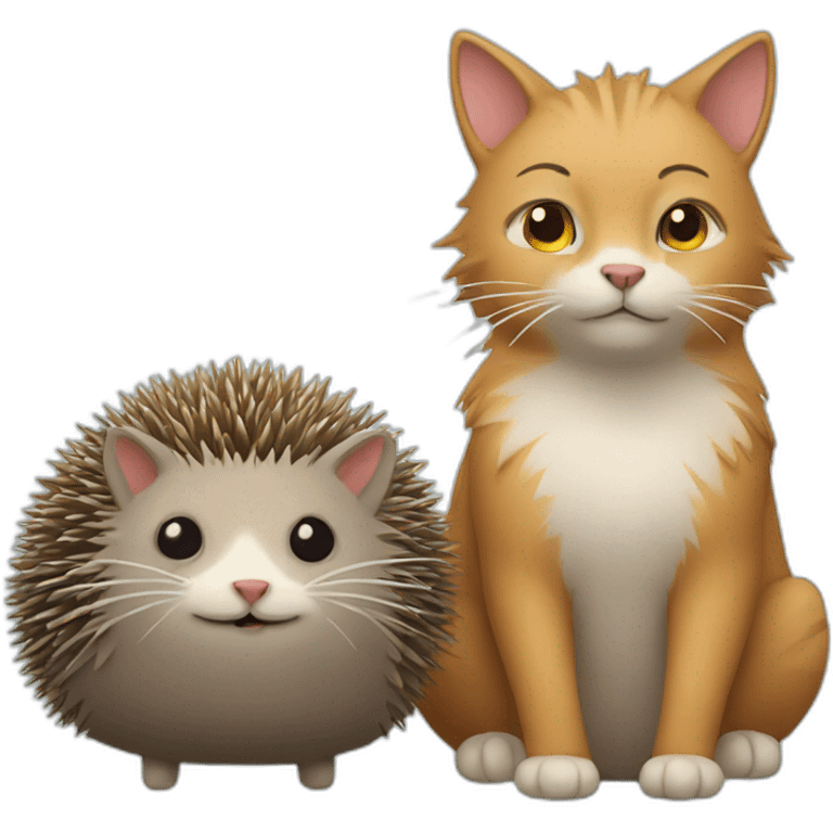 A cat and a hedgehog emoji