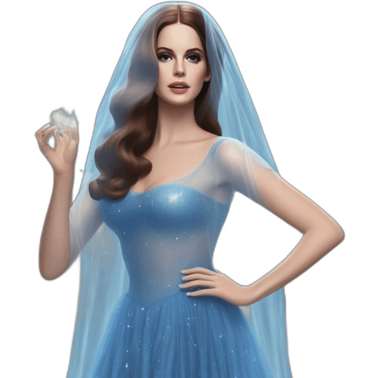 Lana Del Rey casting a spell com um vestido transparente azul cintilante emoji