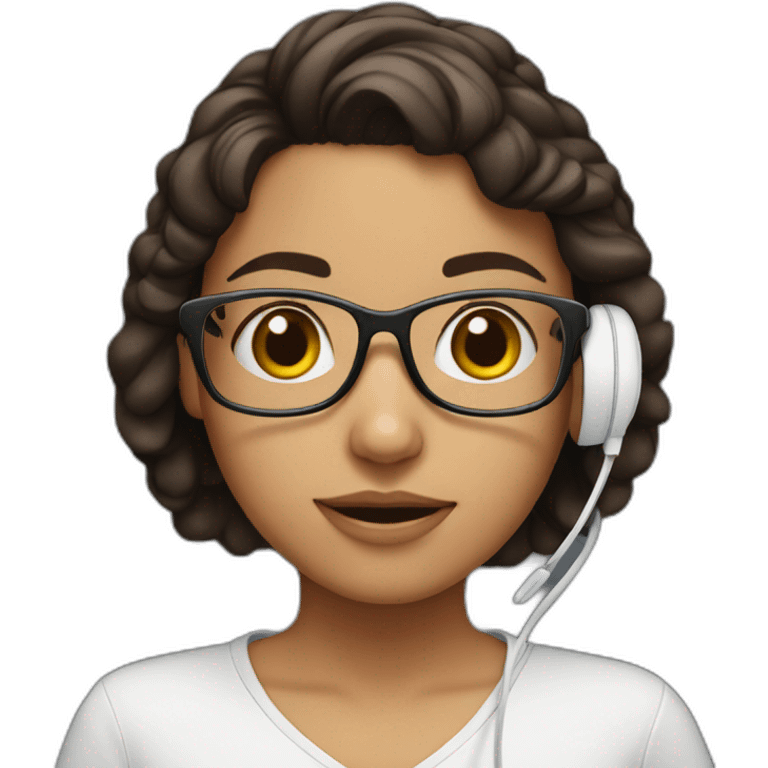 Hispanic girl with glasses, white headset mad emoji