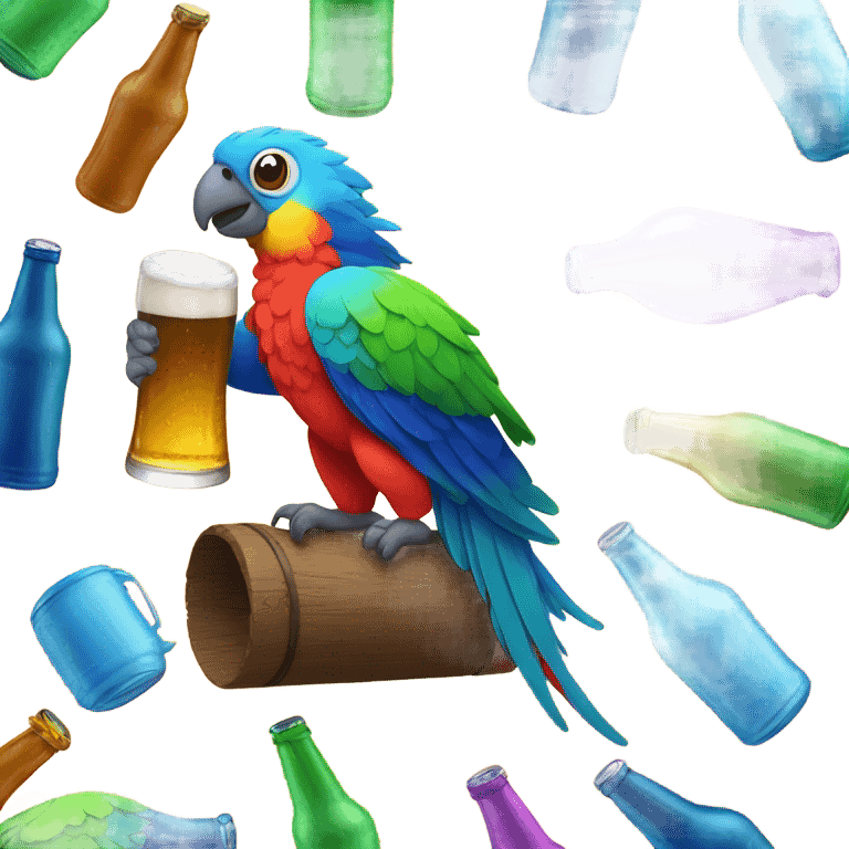 rainbow parrot holding beer emoji