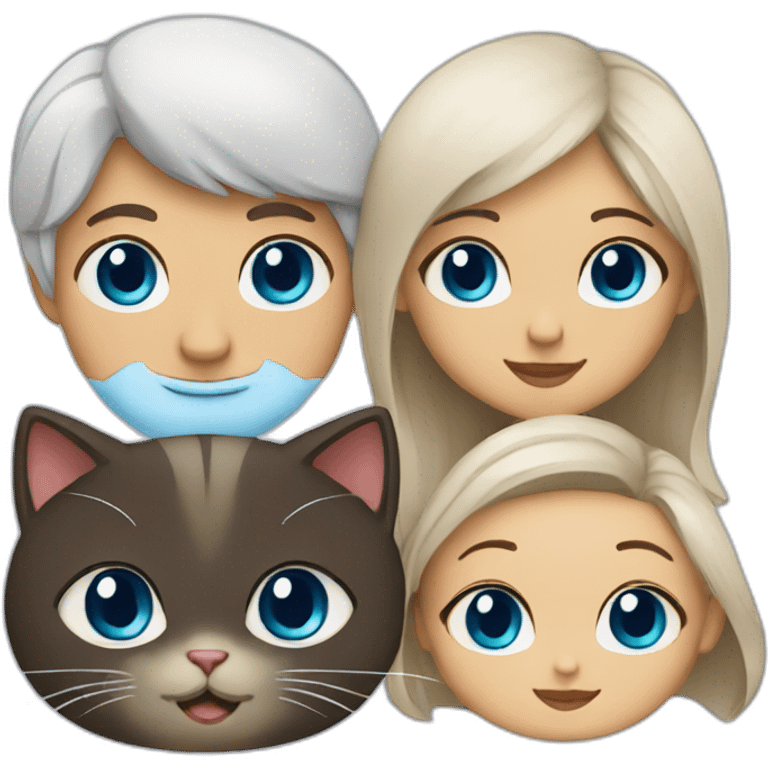 dad with brown eyes + mother with blue eyes + baby girl + one Persian cat emoji