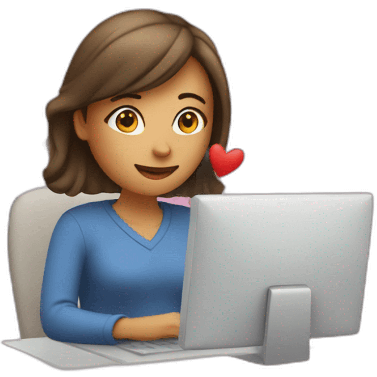 Woman at computer with hearts emoji