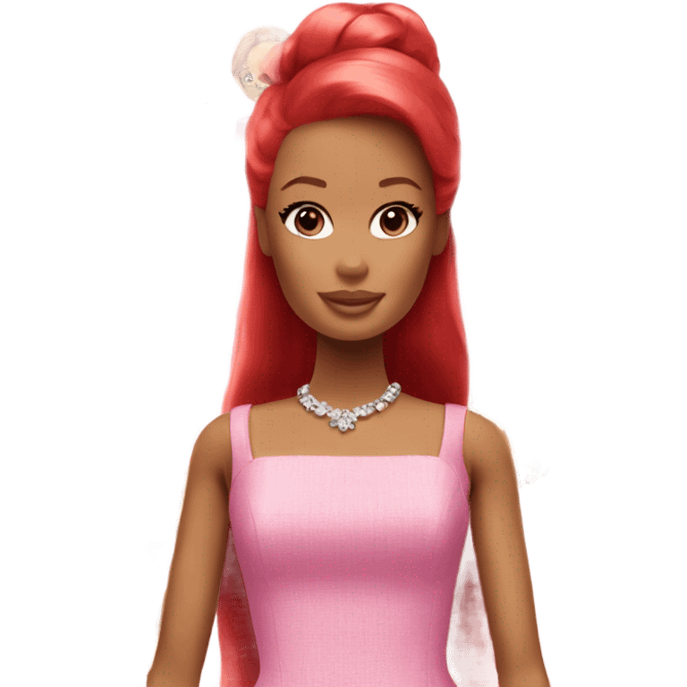 Barbie with red hair and a pink dress emoji