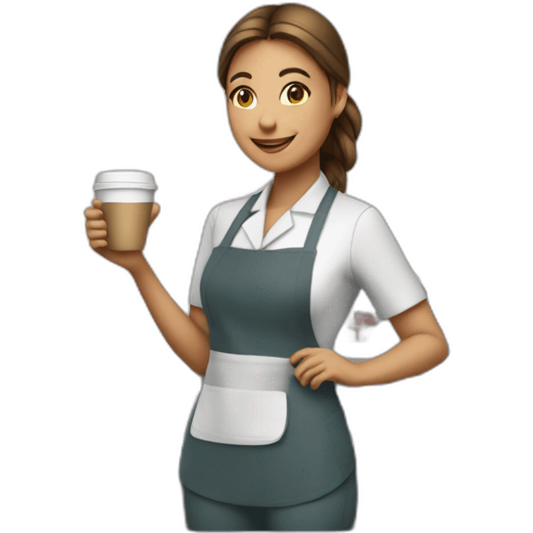 Female barista wear uniform with cup of coffee emoji