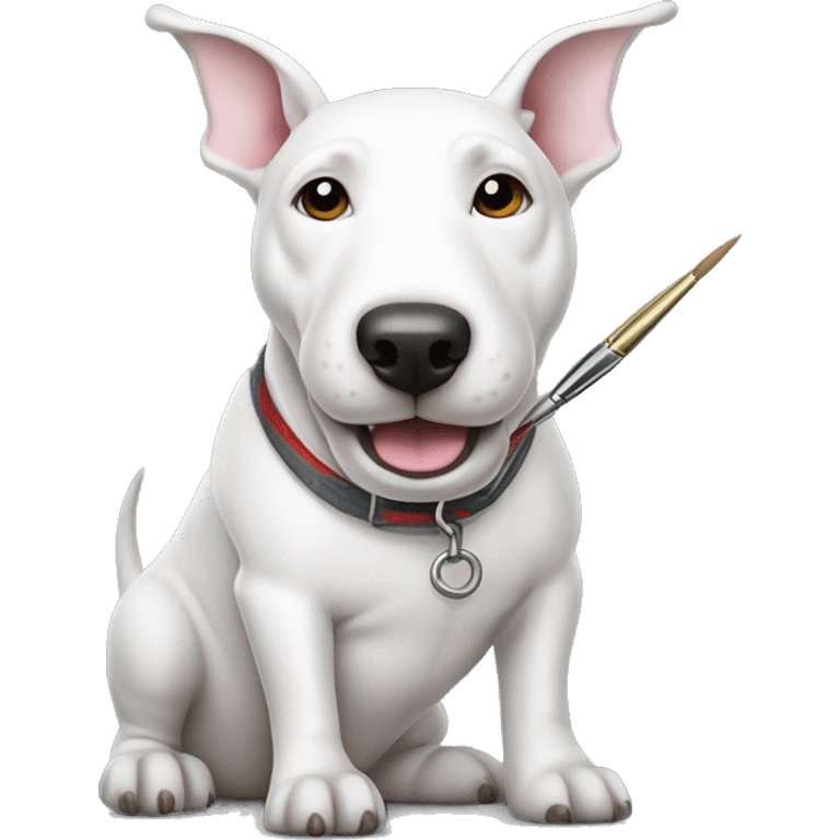 White bull terrier dog holding a paint brush  emoji