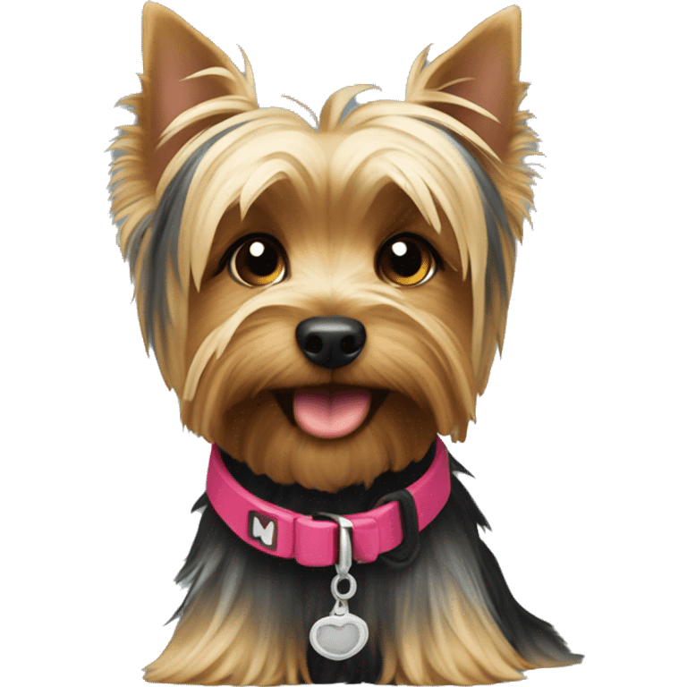 Yorkshire terrier with a collar that says NM emoji