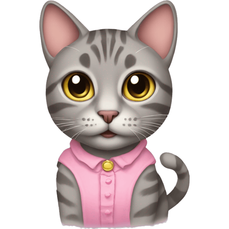 grey tabby cat in pink dress emoji